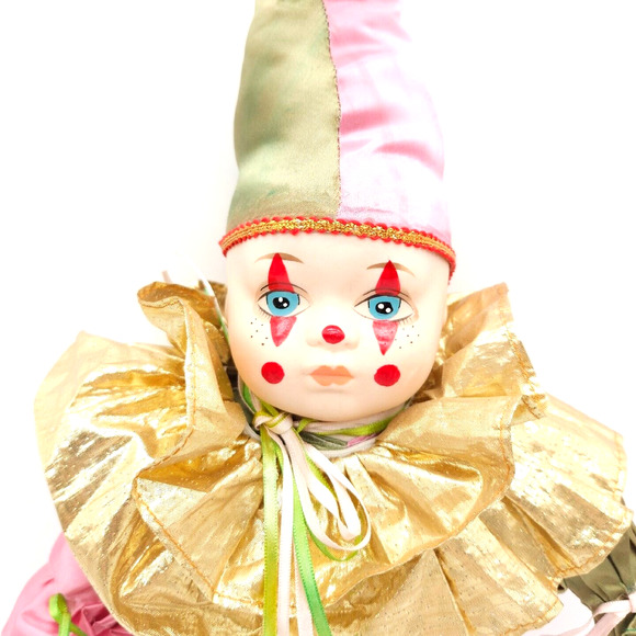 Fao Schwarz Vintage Porcelain‎ 18" Clown Doll Sad Paint Pink Green Collectible - Picture 2 of 6